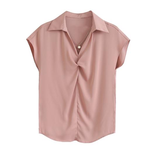 AILISCOCO缎面落肩V领衬衫-送项链丨顺滑细腻 冰凉舒适 垂顺自然 商品图5