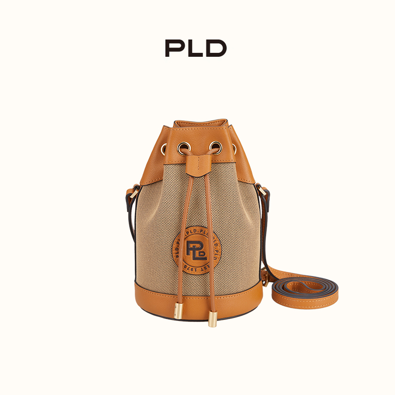 PLD/保兰德 经典系列小饼干水桶包 帆布拼皮女单肩斜挎包