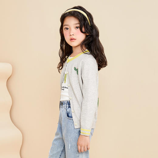 mettekids儿童开衫打底衫女童针织衫春季新款男童圆领仙人掌毛衣 商品图3