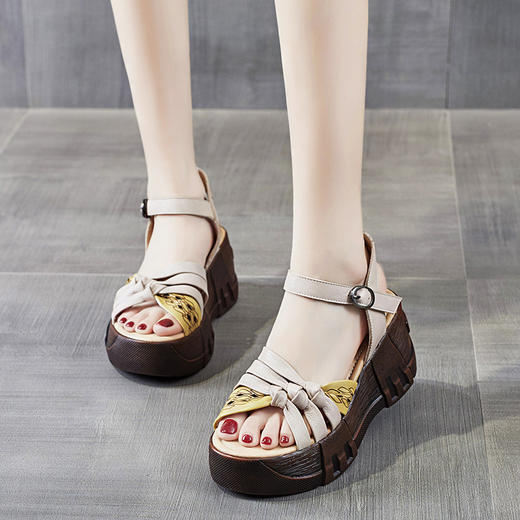 头层牛皮坡跟休闲凉鞋  YYQ-76988 商品图2