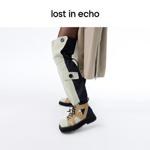 [捡漏价]lost in echo 设计师品牌风衣布抽绳拼接厚底过膝靴堆堆靴 商品图3