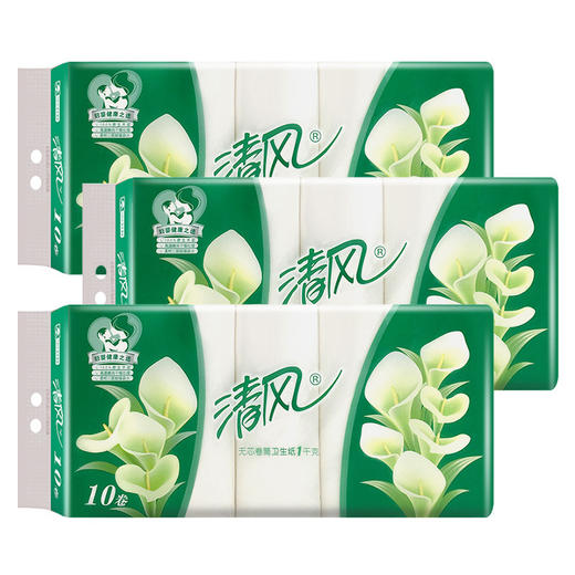 「家用10卷装！原生木浆」清风无芯卷纸3层10卷家用纸巾厕所纸卫生纸实惠装 商品图3