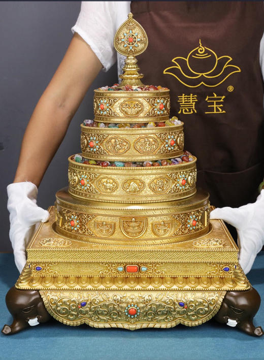 曼扎盘曼茶罗慧宝纯铜37堆供修西藏佛堂摆件八吉祥曼达盘托盘全套 商品图3