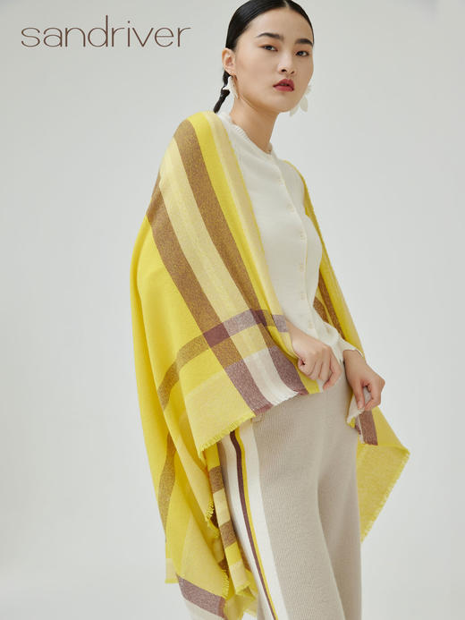 边框撞色羊绒披肩 SJF93P727B 商品图3