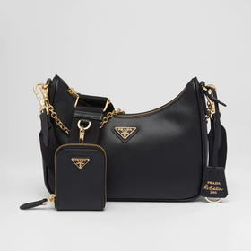 【二】PRADA 普拉达 女士 2005年再版 Saffiano 皮革珐琅金属三角形徽标三合一子母单肩包 黑色 1BH204 NZV F0632 V2M
