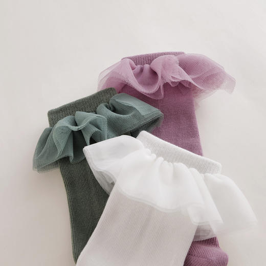 【 马克珍妮 芦芙】女童网纱花边中筒袜 儿童袜子221810 商品图3