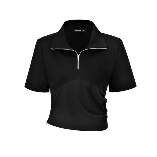 NUTH可拆卸垫肩POLO领复古短袖T恤不规则拼接百搭显瘦短款设计感 商品图4