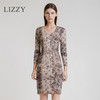 LIZZY2024时尚摩登豹纹印花V领七分袖修身针织连衣裙5964 商品缩略图0