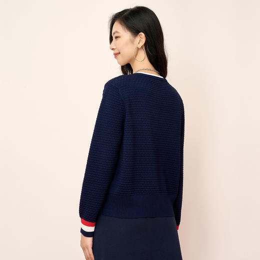 ELLE Active秋季女装时尚短款开衫外套针织衫上衣休闲圆领毛衣女 商品图3