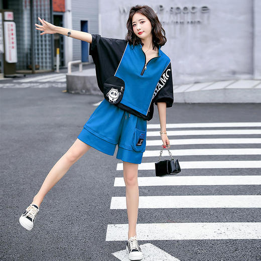 夏季新款，宽松运动休闲拼接字母短裙裤中袖上衣两件套HR-CZJ7115 商品图3