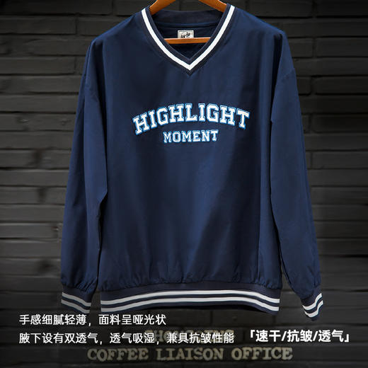 马登工装美式复古字母刺绣V领棒球服运动街头落肩长袖T恤卫衣男秋 商品图2