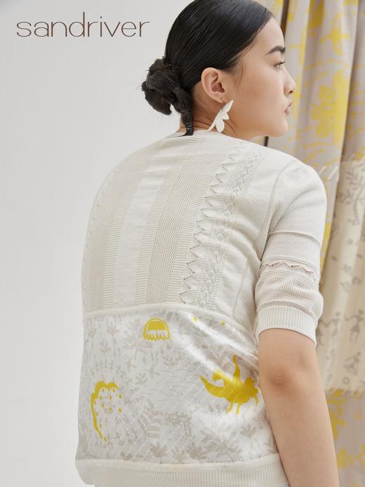 圆领针梭相拼开衫 SJS94W007K 商品图1