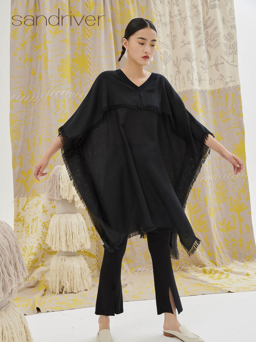 V领羊绒斗篷上衣 SJS94W051W 商品图1