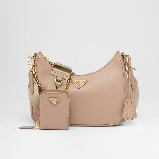 PRADA 普拉达 女士 2005年再版 Saffiano 皮革珐琅金属三角形徽标三合一子母单肩包 粉色 1BH204 NZV F0MUH V2M 商品图0
