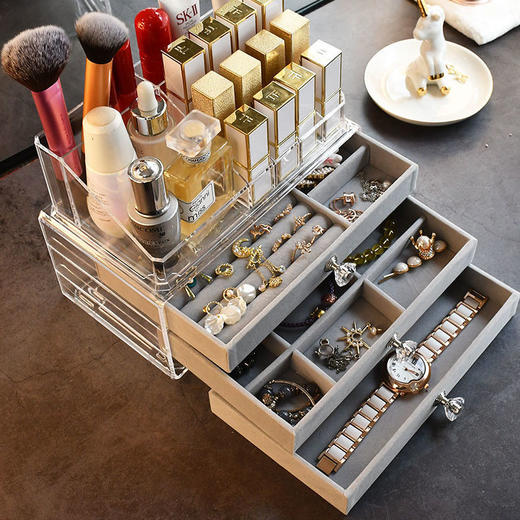 亚克力三层抽屉式口红护肤品首饰盒耳环耳钉项链饰品收纳盒首饰箱 商品图3