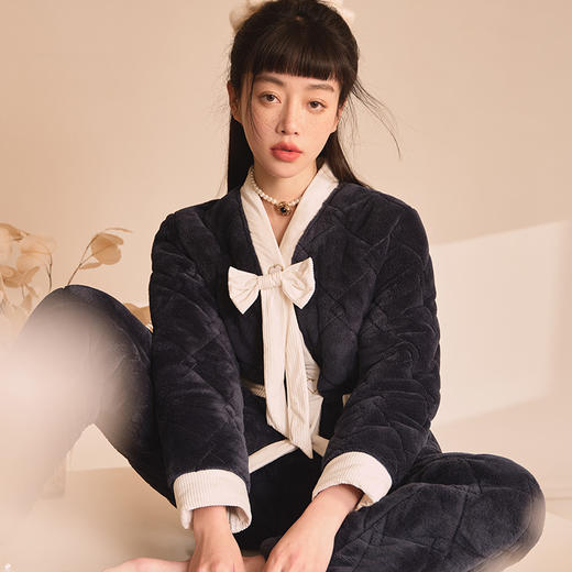 都市丽人舒适外出女士睡衣高端臻品长毛绒夹棉家居服LH21J2 商品图0
