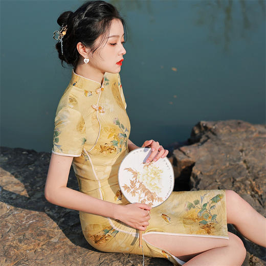 新款老上海复古改良，少女双层天丝棉旗袍HX-249 商品图3