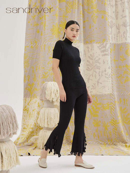 精纺钩花羊绒裤 SJF93W268N 商品图0