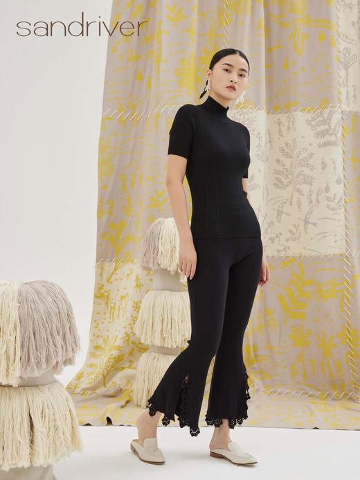 精纺钩花羊绒裤 SJF93W268N 商品图2