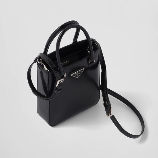 PRADA 普拉达 女士小号拉绒皮革珐琅金属三角形徽标手提包 黑色 1BA331 ZO6 F0002 OOO 商品图2