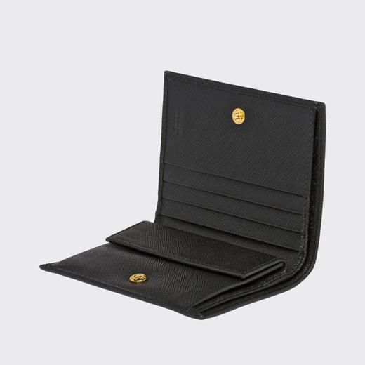 PRADA 普拉达 女士小号 Saffiano 皮革金属刻字徽标钱包 黑色 1MV204 QWA F0002 商品图2
