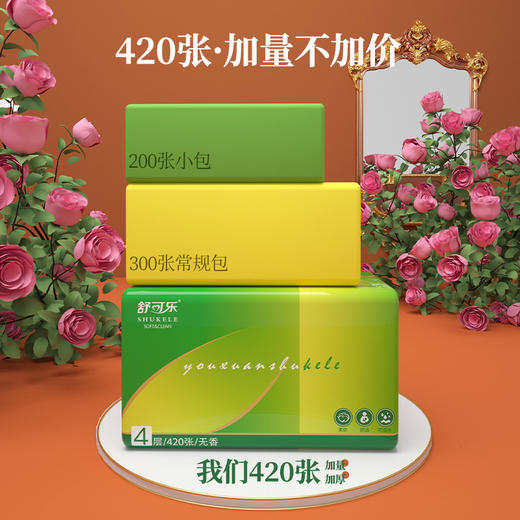 「整箱24包！大包装420张」大号抽纸餐巾纸大尺寸擦手纸舒可乐居家日用清洁工具家庭实惠装卫生纸巾 商品图2