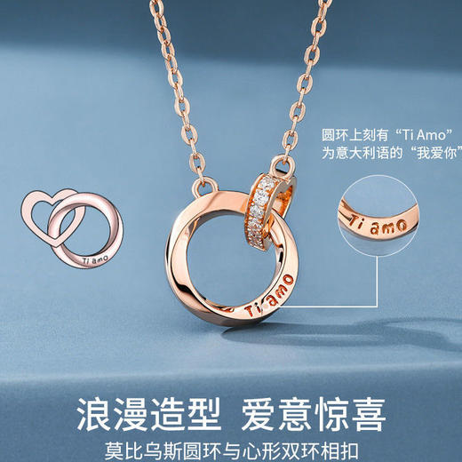 【浪漫造型，爱意惊喜】莫比乌斯项链，轻奢小众高ji设计，ins学生纯银双环锁骨链七夕情人节礼物 商品图1