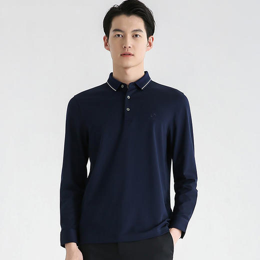 圣得西翻领polo衫男2025秋季新款纯色休闲打底青中年男士长袖T恤 商品图1