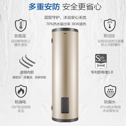 海尔热水器大容量3000W速热家用商用中央储水立式落地式电热水器全屋热水竖式 (3000W) 150升落地安装ES150F-LC/ 200升落地安装ES200F-LC 商品图5