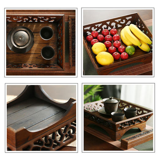 泰式水果盘木质中式客厅创意复古实木果盘茶几餐桌简约干果盘 商品图7