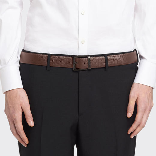 【三】PRADA 普拉达 男士 Saffiano 皮革雕刻普拉达标志双面腰带 黑色 2CC004 053 F00XF 商品图3