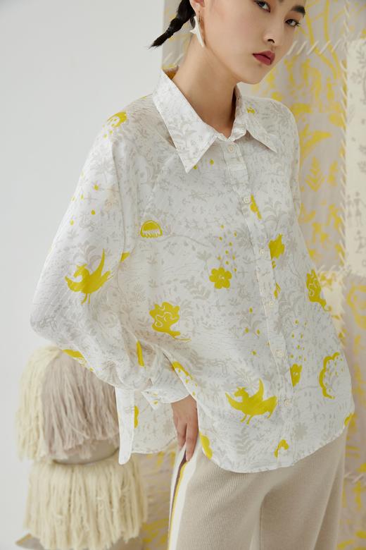 真丝插肩袖双面印花衬衫 SJS94W120W 商品图1