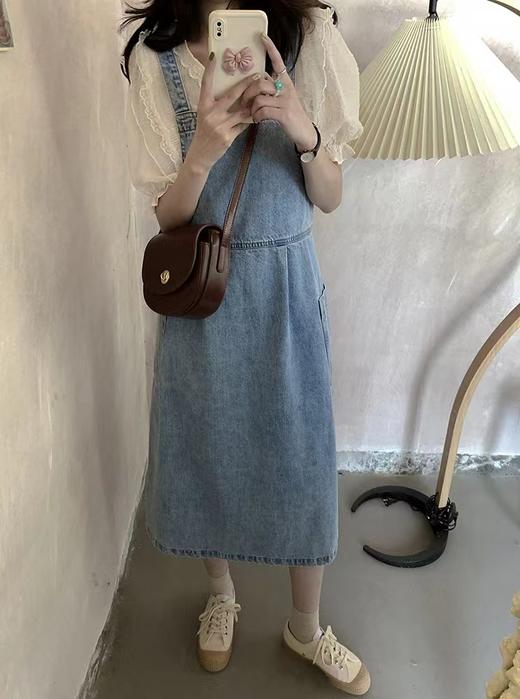 （清仓现货）【社群供T】法式设计感小众收腰牛仔背带裙套装 商品图3