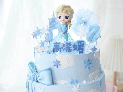 女孩款 冰雪奇缘艾莎 蓝色系 翻糖蝴蝶结 周岁 双层蛋糕 商品图3