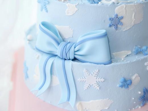 女孩款 冰雪奇缘艾莎 蓝色系 翻糖蝴蝶结 周岁 双层蛋糕 商品图2
