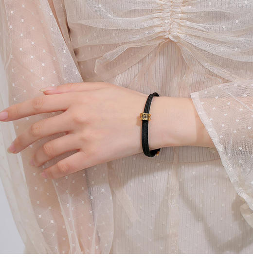 可调节磁性吸金绳磁力绳项链黑绳穿转运珠吊坠配绳原创设计男女可调节手链棉吸金绳长约58.5cm（不包含绳子上面黄金配件） 商品图5