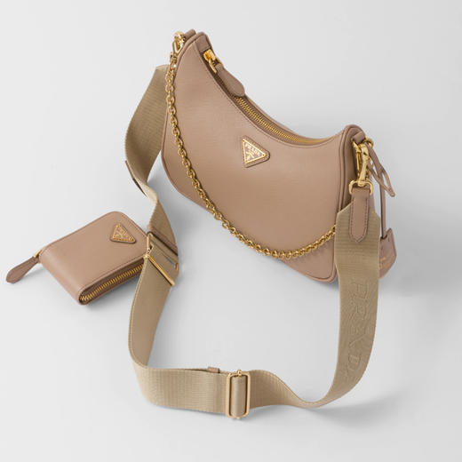 PRADA 普拉达 女士 2005年再版 Saffiano 皮革珐琅金属三角形徽标三合一子母单肩包 粉色 1BH204 NZV F0MUH V2M 商品图2