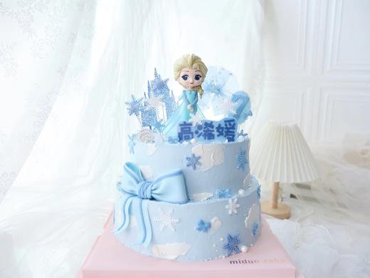 女孩款 冰雪奇缘艾莎 蓝色系 翻糖蝴蝶结 周岁 双层蛋糕 商品图0