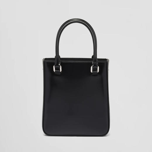PRADA 普拉达 女士小号拉绒皮革珐琅金属三角形徽标手提包 黑色 1BA331 ZO6 F0002 OOO 商品图1
