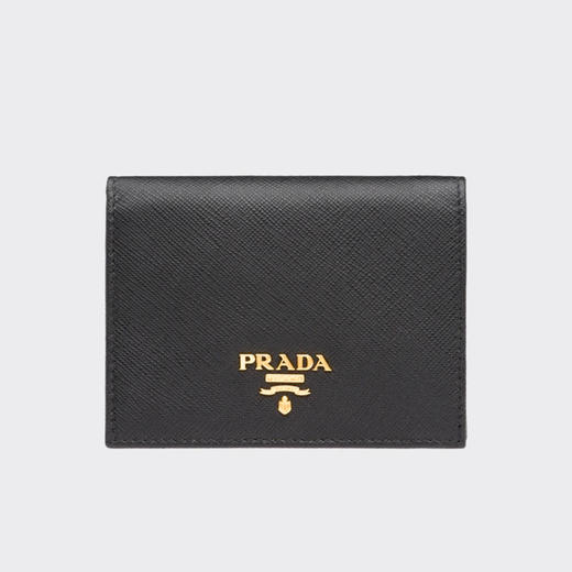 PRADA 普拉达 女士小号 Saffiano 皮革金属刻字徽标钱包 黑色 1MV204 QWA F0002 商品图0