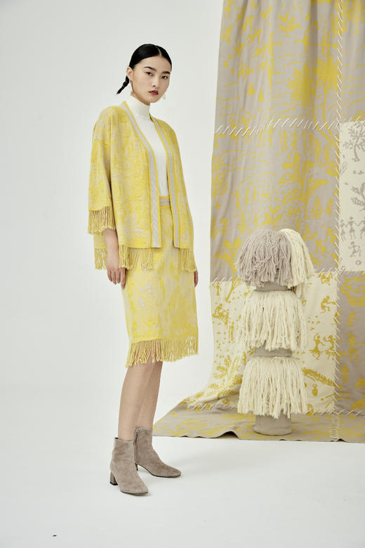 手工流苏提花羊绒半裙  SJF93W258N 商品图0