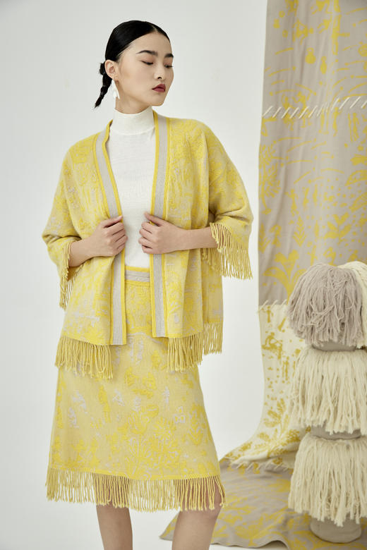 SJF93W256N V领手工流苏提花羊绒开衫 商品图2