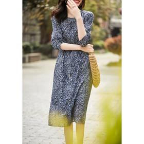 【服饰鞋包】日韩2022夏新摩纳哥星空法式浪漫印花系带显瘦中长连衣裙潮