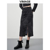 VIMAGE/纬漫纪秋季新款时尚复古气质高腰波点开叉半身裙VC2206010半裙 商品缩略图2