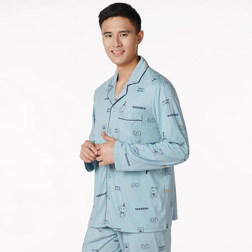 都市丽人都市锋尚生活家居男士特价棉质长袖套装26支CVC单面薄家居服长袖睡衣FH21G1 商品图0