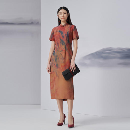 TANGY Collection/天意精品2022年秋冬新品时色系列茛绸桑蚕丝旗袍连衣裙 商品图4