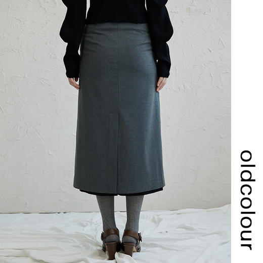 oldcolour高腰直筒半身裙2022秋新款休闲包臀毛边设计感长裙通勤 商品图3
