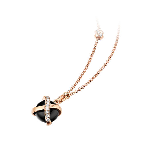 ［结·锁系列］18K玫瑰金钻石黑玉髓项链 商品图0