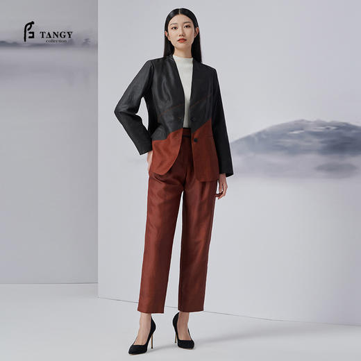 TANGY Collection/天意精品2022年秋冬新品秋日私语复古拼色茛绸外套 商品图0