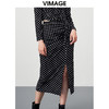 VIMAGE/纬漫纪秋季新款时尚复古气质高腰波点开叉半身裙VC2206010半裙 商品缩略图3